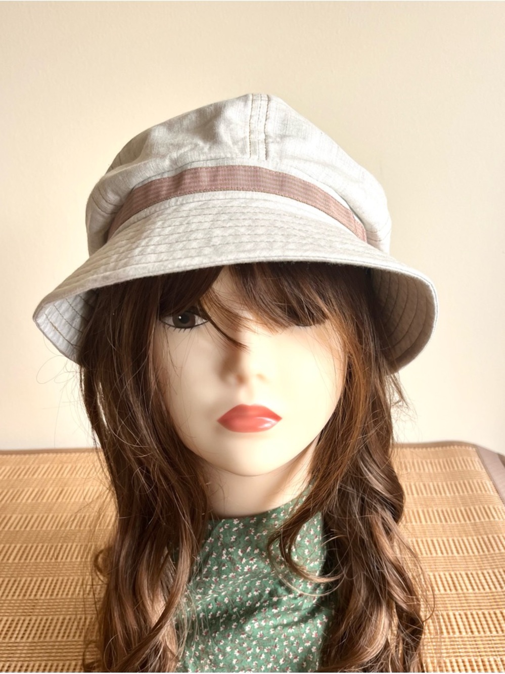 NWT Stylish White and Brown Bucket Hat